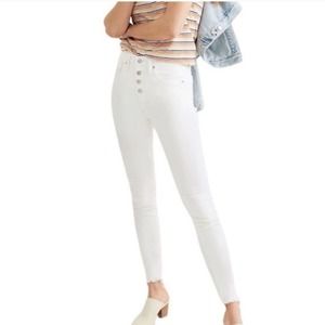 Madewell 9" mid rise skinny exposed button fly denim jeans, white, size 27